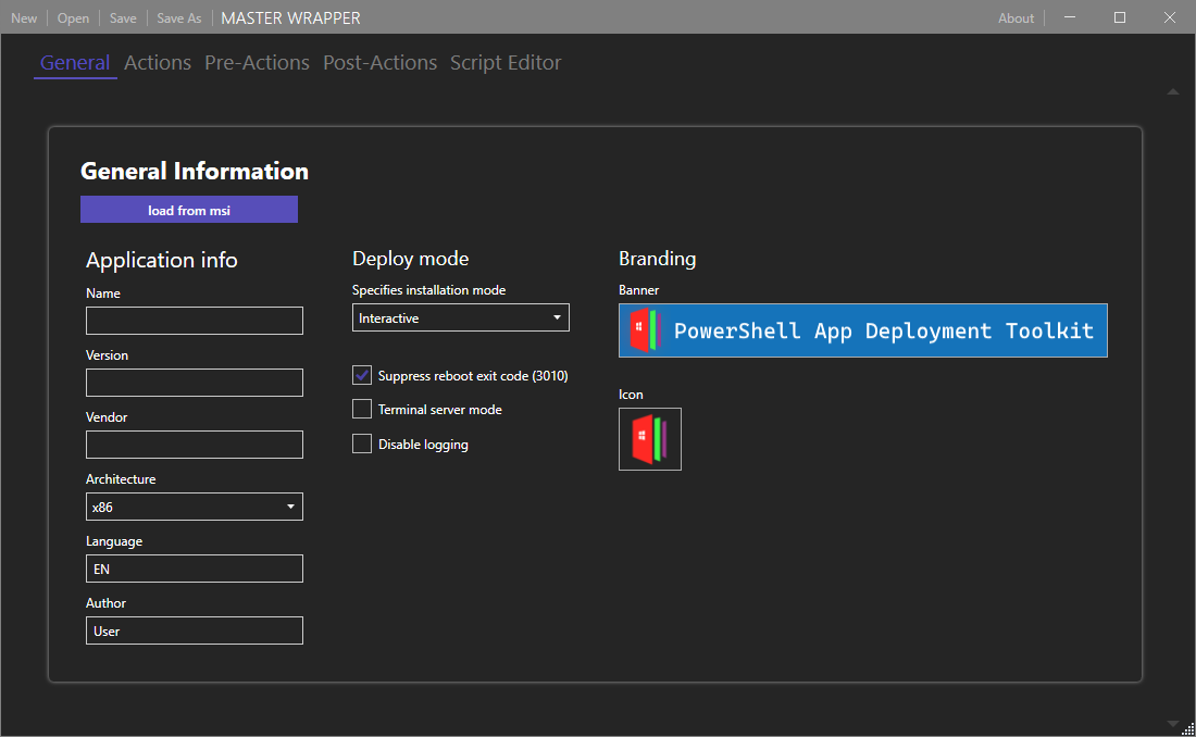 screenshot of Master Packager